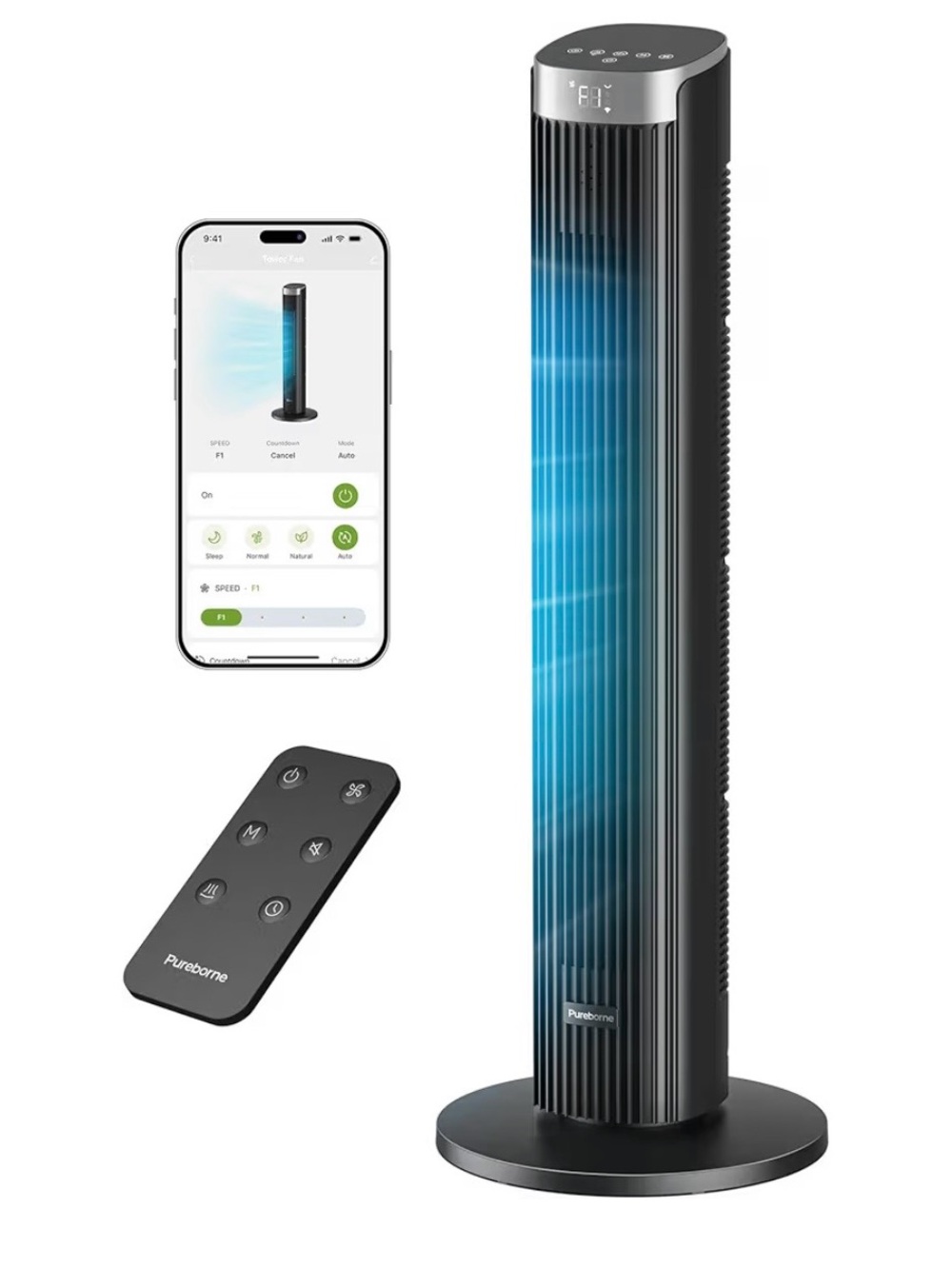 Tower Fan for Bedroom, 36" Smart Standing Fan with 90° Oscillating